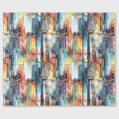 Abstracte cyberpunk stadsgezicht skyline (2) cadeaupapier (Vlak)
