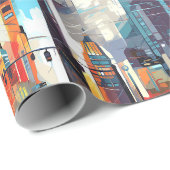 Abstracte cyberpunk stadsgezicht skyline (2) cadeaupapier (Rol Hoek)