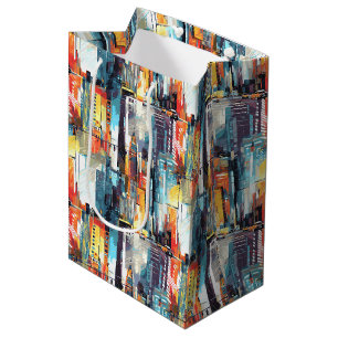 Abstracte cyberpunk stadsgezicht skyline (2) medium cadeauzakje