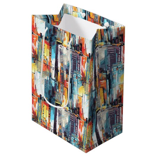Abstracte cyberpunk stadsgezicht skyline (2) medium cadeauzakje (Voorkant Gekanteld)