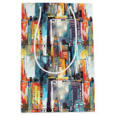 Abstracte cyberpunk stadsgezicht skyline (2) medium cadeauzakje (Voorkant)