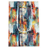 Abstracte cyberpunk stadsgezicht skyline (2) medium cadeauzakje (Achterkant)