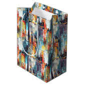 Abstracte cyberpunk stadsgezicht skyline (2) medium cadeauzakje (Achterkant Gekanteld)