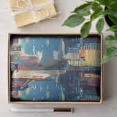 Abstracte cyberpunk stadsgezicht skyline (4) tissuepapier (Geschenk)