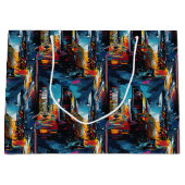 Abstracte cyberpunk stadslandschap skyline (3) groot cadeauzakje (Voorkant)