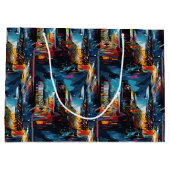 Abstracte cyberpunk stadslandschap skyline (3) groot cadeauzakje (Achterkant)