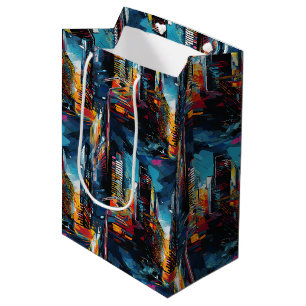 Abstracte cyberpunk stadslandschap skyline (3) medium cadeauzakje