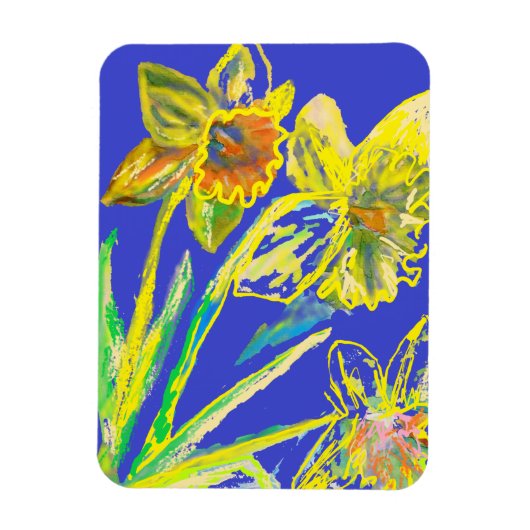 Abstracte Daffodil Yellow Blue Flowers Floral Art  Magneet (Verticaal)