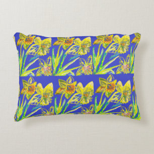 Abstracte Daffodil Yellow Blue Flowers Florence Accent Kussen