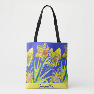 Abstracte Daffodil Yellow Blue Flowers Florence Ar Tote Bag