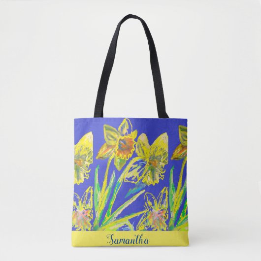 Abstracte Daffodil Yellow Blue Flowers Florence Ar Tote Bag (Voorkant)