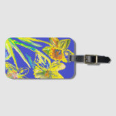 Abstracte Daffodil Yellow Blue Flowers Florence Bagagelabel (Voorkant (horizontaal))