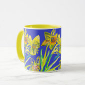 Abstracte Daffodil Yellow Blue Flowers Florence Mok (Voorkant links)