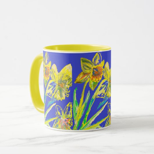 Abstracte Daffodil Yellow Blue Flowers Florence Mok (Voorkant links)