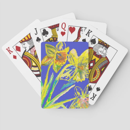 Abstracte Daffodil Yellow Blue Flowers Florence Pokerkaarten (Achterkant)