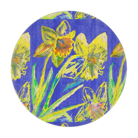 Abstracte Daffodil Yellow Blue Flowers Florence Snijplank (Voorkant)