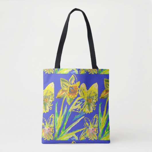 Abstracte Daffodil Yellow Blue Flowers Florence Tote Bag (Voorkant)