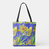 Abstracte Daffodil Yellow Blue Flowers Florence Tote Bag (Achterkant)