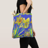 Abstracte Daffodil Yellow Blue Flowers Florence Tote Bag (Dichtbij)
