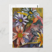 abstracte dagbloemen waterverf schilderkunst briefkaart (Voorkant / Achterkant)