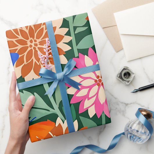 Abstracte Dahlias Vlinders Inpakpapier (Geschenken)