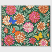Abstracte Dahlias Vlinders Inpakpapier (Vlak)