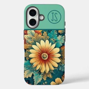 Abstracte Daisy en bladeren Botanische Monogrammed iPhone 16 Hoesje