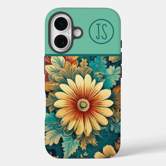 Abstracte Daisy en bladeren Botanische Monogrammed Case-Mate iPhone Case (Achterkant)