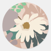 Abstracte Daisy Floral Foliage Modern Ronde Sticker (Voorkant)