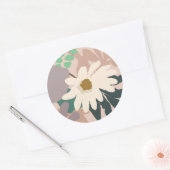 Abstracte Daisy Floral Foliage Modern Ronde Sticker (Envelop)