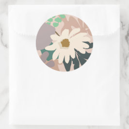 Abstracte Daisy Floral Foliage Modern Ronde Sticker