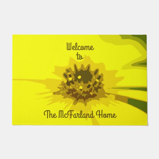 Abstracte Daisy Flower in Colorful Vivid Yellow Deurmat (Voorkant)