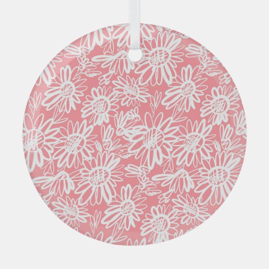 Abstracte daisy schets, monochrome patroon glas ornament (Voorkant)