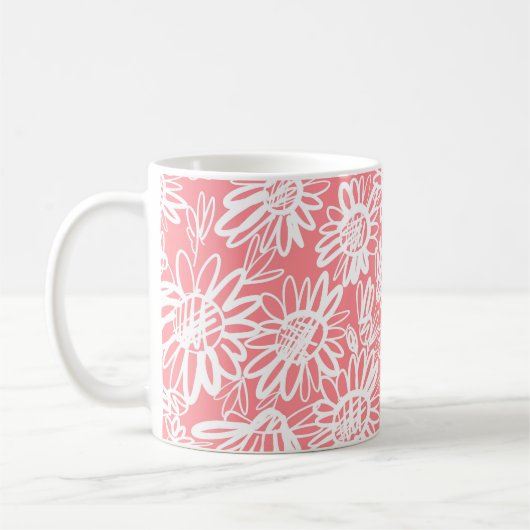 Abstracte daisy schets, monochrome patroon koffiemok (Links)