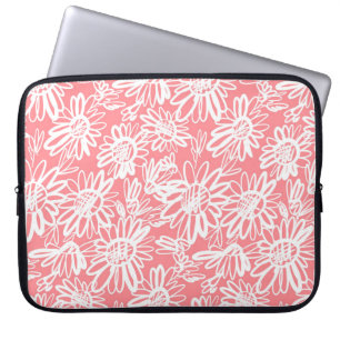 Abstracte daisy schets, monochrome patroon laptop sleeve