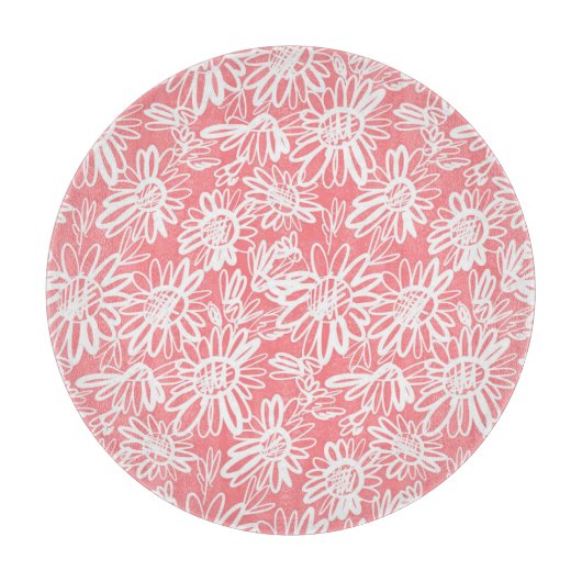 Abstracte daisy schets, monochrome patroon snijplank (Voorkant)