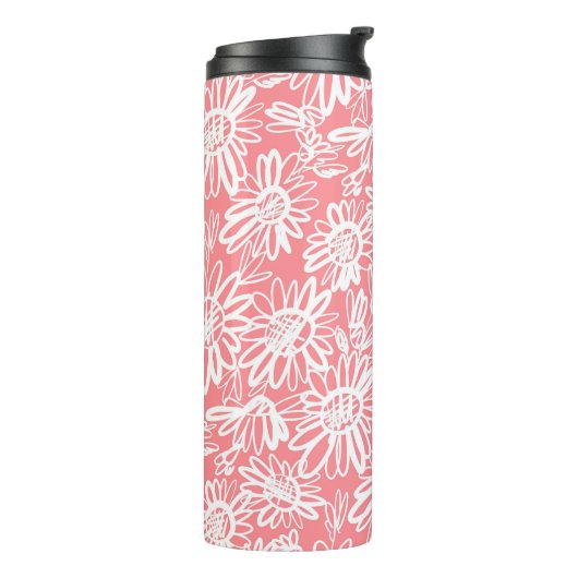 Abstracte daisy schets, monochrome patroon thermosbeker (Gedraaid links)