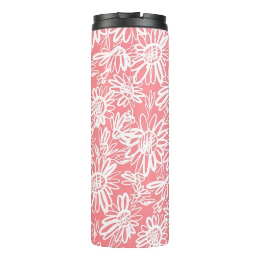 Abstracte daisy schets, monochrome patroon thermosbeker (Achterkant)