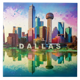 Abstracte Dallas Skyline Art Modern Cityscape Tegeltje