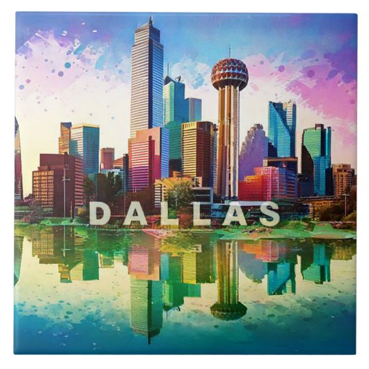 Abstracte Dallas Skyline Art Modern Cityscape Tegeltje (Voorkant)