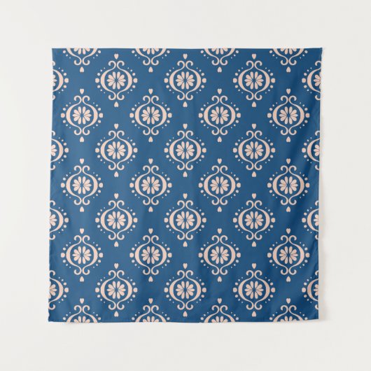 Abstracte damasblauwe achtergrond illustratie wandkleed (Voorkant)