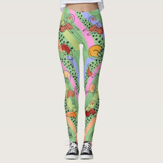 Abstracte dame met katten Leggings (Voorkant)