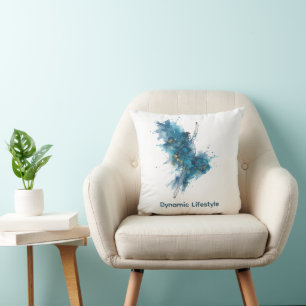 Abstracte Danser & Gouden Ginkgo Blauwe Esthetisch Kussen