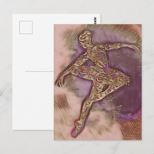 Abstracte dansroze en Gold Ballerina-kaart Briefkaart (Voorkant / Achterkant)