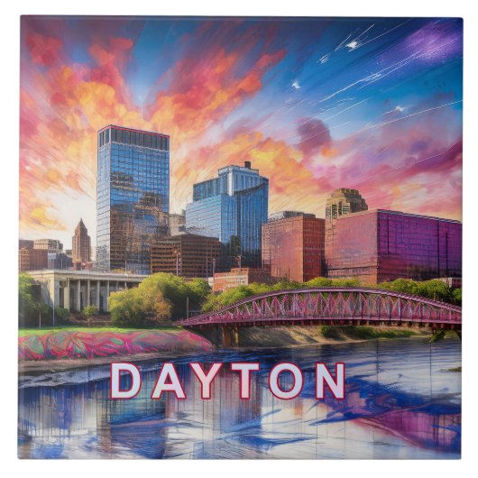 Abstracte Dayton Skyline Art Modern City Tegeltje (Voorkant)