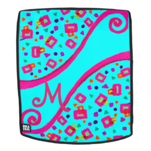 ABSTRACTE DECO MONOGRAM Blue Pink Fuchsia Swirls Rugtassen