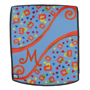 ABSTRACTE DECO MONOGRAM Oranje Blauwe Zwemelen Rugtassen
