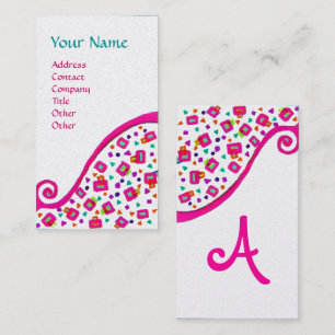 ABSTRACTE DECO MONOGRAM Roze Fuchsia White Pearl Visitekaartje