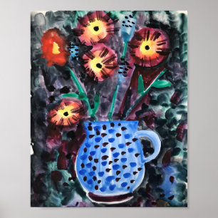 abstracte decoratieve bloemen in een vaas poster