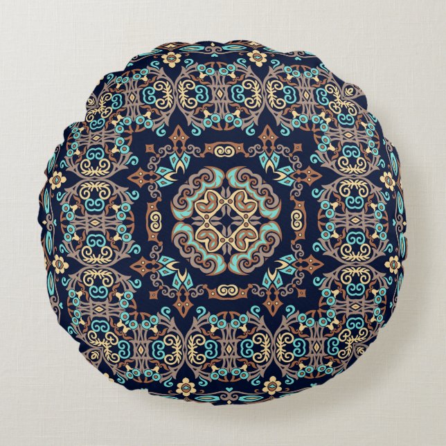 abstracte decoratieve etnische sierafbeelding rond kussen (Voorkant)